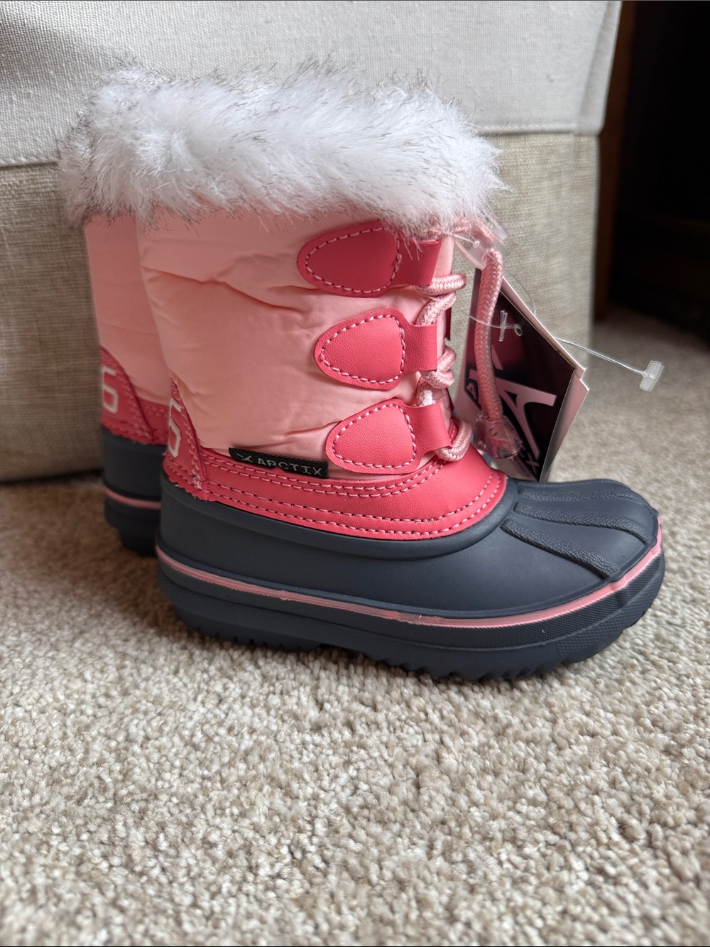 Arctix Pink and Gray Kids Winter Boots with Faux Fur Trim